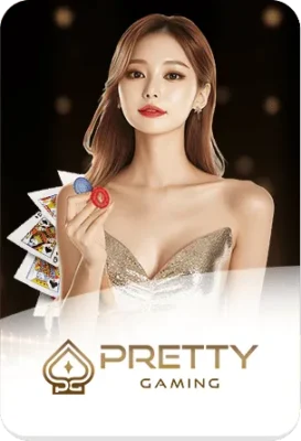 ภาพแบนเนอร์ Pretty Gaming บาคาร่า บนเว็บไซต์ Mafiabet168 คาสิโนออนไลน์เว็บตรง ดีลเลอร์สาวถือชิปและไพ่ โทนสีทองหรู เหมาะสำหรับหน้าเว็บบาคาร่าและบทความ SEO mafiabet168