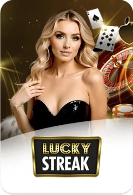 ภาพแบนเนอร์คาสิโน Lucky Streak บนเว็บไซต์ Mafiabet168 คาสิโนออนไลน์เว็บตรง รวมเกมบาคาร่า รูเล็ต และสล็อต ดีไซน์หรูโทนทอง พร้อมหญิงสาวลุคพรีเมียม เหมาะสำหรับหน้าเว็บและบทความ mafiabet168